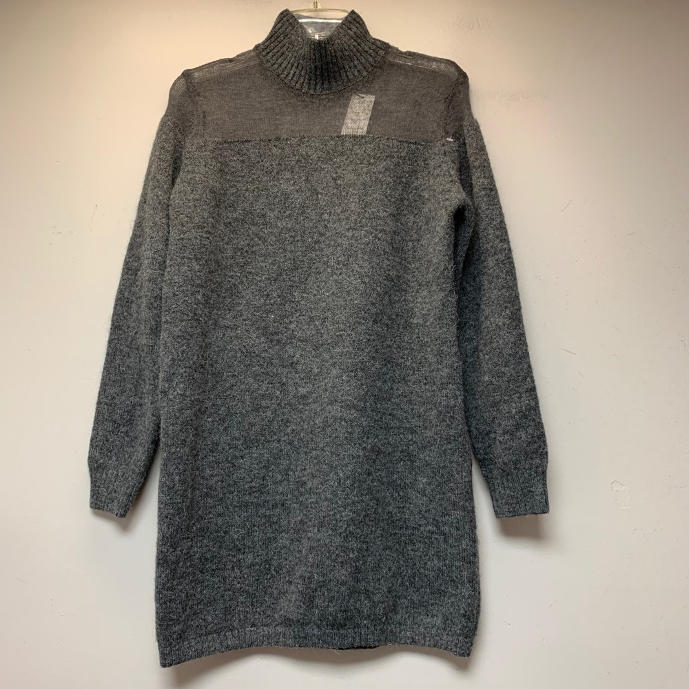 Zara Sweater Tunic Womens Small Gray Excellent Sheer Mesh Mock Neck 9598/220/802